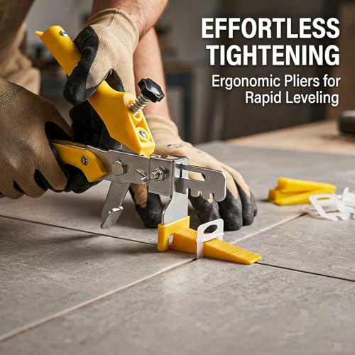 Tile Leveling System with Tile Pliers and Hammer, 600 Piece Tile Spacers 1/8 Inch Tile Clips and 200 Piece Reusable Wedges Tile Leveling Tools for Tiles and Stone Installation