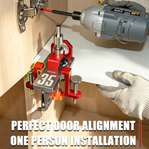 RUITOOL 35mm Concealed Hinge Jig System, Cabinet Door Mounting Jig & Door Installation Kit with Secure Clamp and Dust Port, Aluminum Hardware Hole Puncher with Modular Extension Ruler