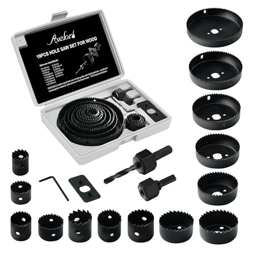 Hole Saw Set, 19Pcs Hole Saw Kit with 3/4" to 5" (19mm-127mm) Saw Blades, Mandrels, Drill Bits, Installation Plate, Hex Key, Ideal for Soft Wood, Plastic, PVC Board, Drywall with Storage Case - style: Hole Saw 19pcs