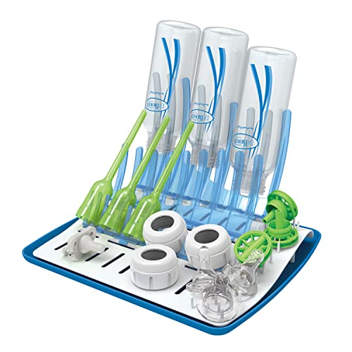 Dr. Brown's Baby Bottle Cleaning Brush with Sponge and Scrubber - Blue - 3pk and Universal Baby Bottle and Accessory Drying Rack - color: Blue Bottle Brush & Drying Rack, size: 3-Pack