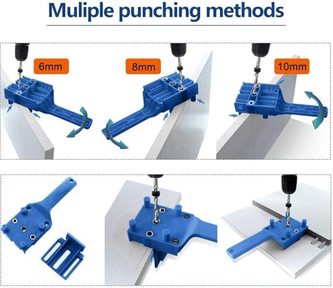 Dowel Jig Kit Woodworking Drill Guide Set Fits 6mm(1/4") 8mm(5/16") 10mm(3/8") Drill Bits Wood Drilling Straight Hole Guide Metal Sleeve Wood Drilling Doweling Hole Saw Locator Woodworking Tools