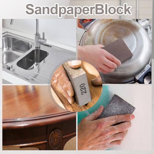 Romeda 8-Pack Sandpaper Block, 220 Grits Washable and Reusable Handmade Sanding Sponge, Drywall Sandpaper Blocks for Wooden Drywall Sheetrock and Metal Glazing - color: 220 Grits, size: 8-Pack