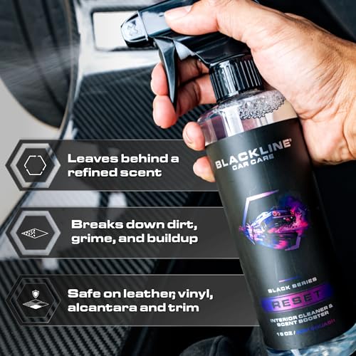 Blackline Reset Interior Car Cleaner & Deodorizer Spray - Teakwood | pH-neutral high-foam formula deep-cleans & deodorizes leather, vinyl, carpet & plastic. Long-lasting scent, zero residue