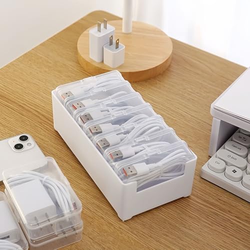 7 Case Cable Storage Box with Cable Straps and Label Stickers, Travel Cord Organizer for Charging Cables, USB Wires, Earphones – Drawer Organization for Home & Office (7 Cases + 7 Cable Straps)