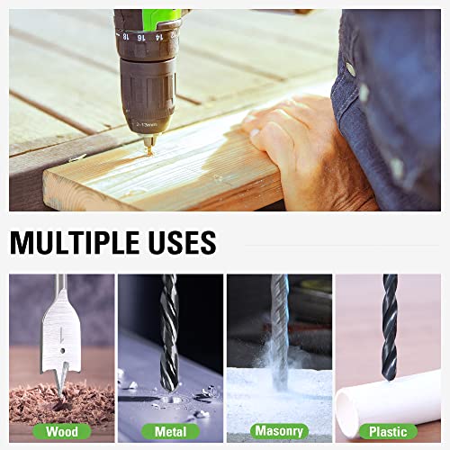 Greenworks 60 Piece Black Oxide Drilling and Driving Bit Set with Modular Case for Wood, Metal, Plastic, and Masonry,3X Longer Life,135° Split Point,Precision-Milled - size: Tool Only(60-Piece Accessories)