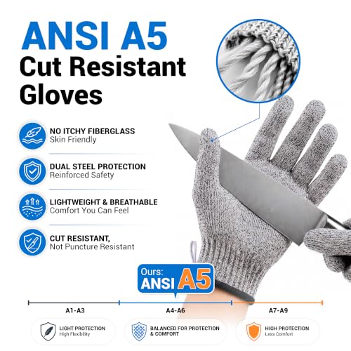 A5 Cut Resistant Gloves, Food Grade Kitchen Safety Gloves - color: Gray, size: Medium