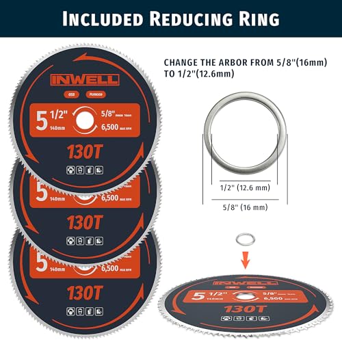 5-1/2-Inch 130 Tooth Plywood, Softwood, OSB Cutting Circular Saw Blade with 5/8"-1/2" Bushing-3 Pack - size: 5-1/2" 130T
