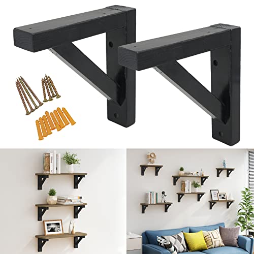 OVOV 2 Pack Wall Mount Wooden Shelf Brackets Triangle 7 Inch Black - color: Black, size: 7 Inch