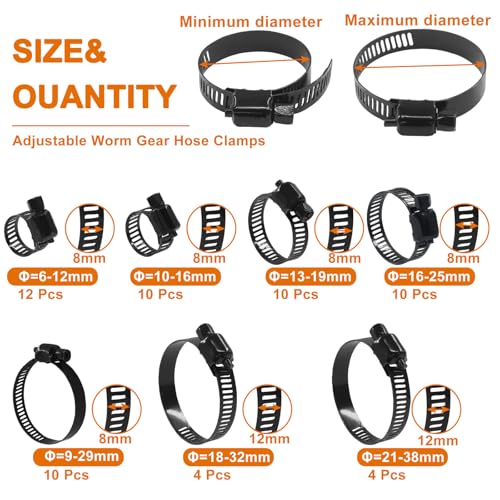 Litoexpe 60 Pack Black Stainless Hose Clamps Set