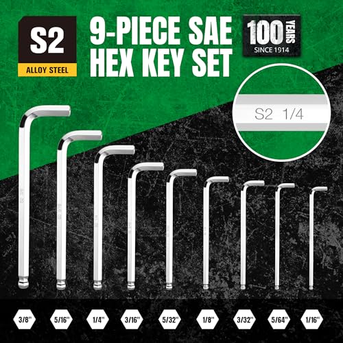 SK SAE Allen Wrenches Sets, 9-Piece L-Shaped Hex Key Set, S2 Steel - style: SAE