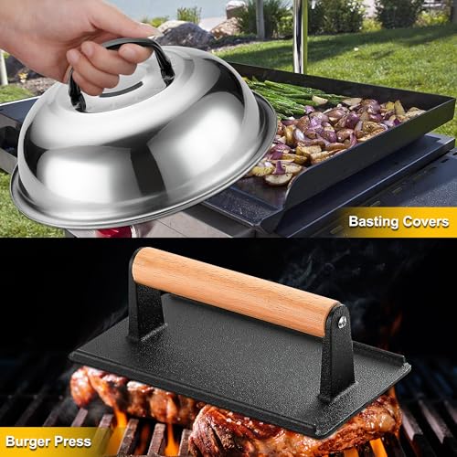 ROMANTICIST 132PC Professional Griddle Accessories Kit - Heavy Duty Stainless Steel Grill Spatula Set for Grill Griddle Hibachi Flat Top Outdoor Cooking - Great Grill Gift on Birthday Wedding - style: 132pcs Griddle Accessories Kit