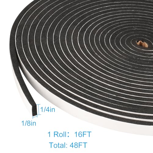 3 Rolls Weather Stripping,1/4 Inch Wide X 1/8 Inch Thick Foam Seal Tape High Density Foam Strip Self Adhesive,Closed Cell Tape Seal Strip,16 Feet Long Each - size: 1/4'' W x 1/8'' T x 49Ft