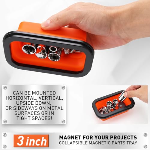 HORUSDY 4 - PIECE Magnetic Pickup Tools Kit | Extendable Telescoping Magnet Pick Up Tool Set 7-30.5” & 5-25” | Bend-It Flexible Magnetic Sweeper | Collapsible Parts Tray for Garage Workshop Yard - style: 4-Piece Magnetic Tray & Stick - Collapsible