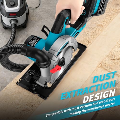 6" Cordless Circular Saw, Sierra Circular Inalambrica with 2 x 6.0Ah Battery, 7000RPM Brushless Handheld Circle Saw with 3 Blade, Max Cutting Depth 2-1/6"(90°), 1-1/4"(45°) for Wood Metal PVC