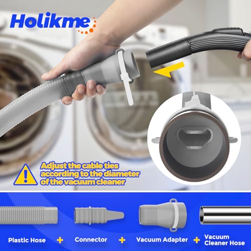 Holikme Dryer Vent Cleaner Kit, Vacuum Hose Attachment, 2-Piece, Gray | Adjustable Cable Tie for Easy Attachment, Flexible Lint Brush Removes Lint from Dryer Lint Screens and Tight Spaces - color: Gray
