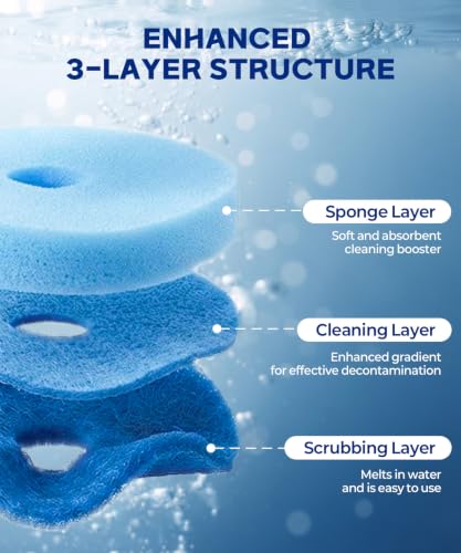 SOPAMI Disposable Toilet Brush with 32 Refills Deep Cleaning Touch Free - size: Blue Sponge
