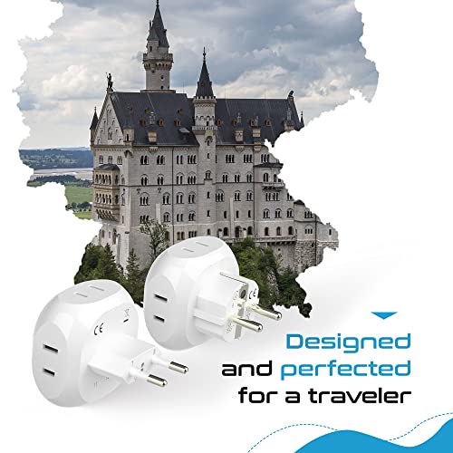Ceptics Europe Travel Adapter Plug Set Schuko - 4 Input - Ultra Compact - Light Weight Type C, Type E/F - USA to Any Type C E/F Countries Such as Germany, France- 4 Pack (PT-9-9C-4PK),White - size: 4 Pack, style: Type C , E/F - European 2 pack set