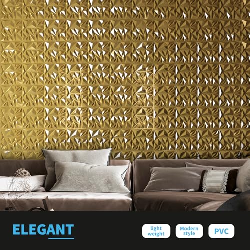 Art3d 33-Pack Modern Diamond Textured 3D Wall Panels, 12 x 12 in, Gold - color: Gold, size: 12x12 Inch 33 pcs