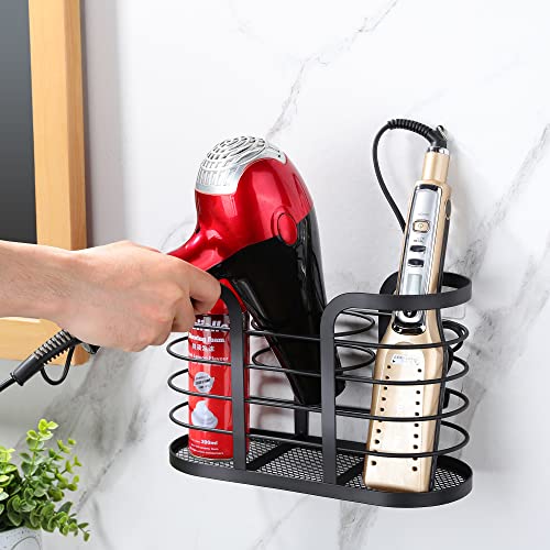 YIGII Blow Dryer Holder, Adhesive Wall Mount Bathroom Organizer, Black - color: Black-L