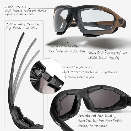 Powersports Safety Goggles, ANSI, Zero‑Pressure, Durable Anti‑Fog, Riding, Hunting Shooting, Fit Men and Women - color: Cocal-black