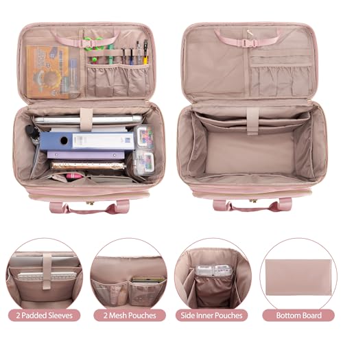 Rolling Teacher Bag with Wheels, Teacher Tote Bag Fits 15.6" Laptop - color: Pink