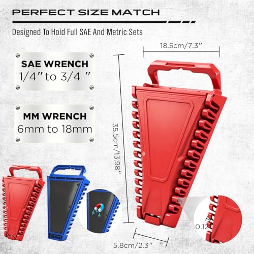 8-Piece Magnetic Socket and Wrench Organizer Set, Metric & SAE, 1/4", 3/8", 1/2"Drive Detachable Socket Storage Tray, 24-Slot Wrench Holder with Non-Slip Handle & Lock Cover for Toolbox Drawer Storage - style: 8-Piece Secure Locking Comb