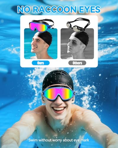 Aegend New Adult Wide View Swim Goggles, Anti-Fog/UV No Leak Swimming Goggles with Ear Plugs for Men & Women - color: Blue Bright Rose & Green Aqua