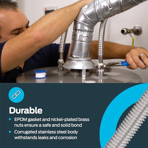 Eastman 12 Inch WaterFlex Water Heater Connector, 1 Inch FIP x 1 Inch FIP, Stainless Steel Corrugated Water Heater Supply Line, 447512 - size: 12 in. L x 1 in. FIP x 1 in. FIP