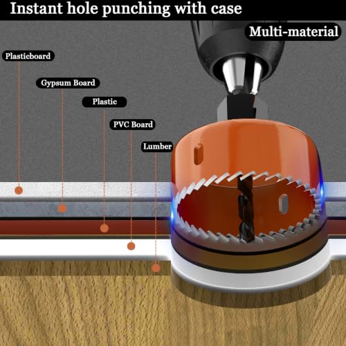 9-Piece Hole Saw Kit 32-76mm with Mandrels & Case for Wood, PVC, Plywood - color: Orange