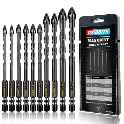 Masonry Concrete Drill Bit Set for Tile, Brick, Glass, Plastic and Wood, Tungsten Carbide Tip Work with Ceramic Tile, Wall Mirror, Paver on Concrete or Brick Wall, 10 Pcs - size: 10 Pack Multiple Sizes