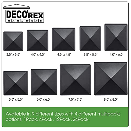 4x4 Aluminum Pyramid Post Cap for True 4x4 Wood Posts (Full 4") — Heavy-Duty Cast, Rounded Safety Corners, Stainless Screws, Powder-Coated Black Deck & Fence Cap - size: 4x4 Inch