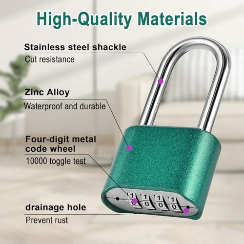 Faburo 2pcs Combination Lock, 4-Digit Heavy Duty Combo Lock - color: 2pcs-Long-Green