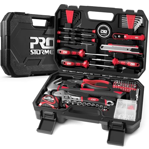 Prostormer 160-Piece Home Tool Set, Starter Tool Kit, Red - color: Red