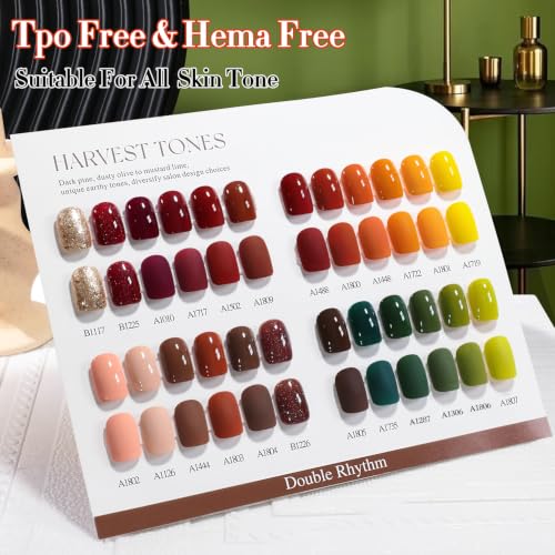 Double Rhythm 28Pcs 0.5Oz Glitter Gel Nail Polish Set Same Color Same Bottle Gel Polish Kit Nail Art Manicure Salon DIY at Home for Women (Dark Green Burgundy Orange Brown -T24-14) - color: Harvest Tones