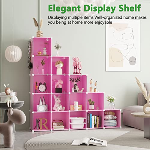 C&AHOME 16 Cube Storage Organizer Cube Shelves Units Storage Cubes, Pink - color: Pink