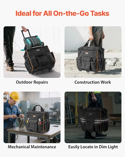 VEVOR 18" Rolling Tool Bag, 110lbs Load Capacity, 25Pockets Heavy Duty Roller Tool Bag w/Adjustable Telescoping Handle & Stable Base, Toolbag Organizers with Wheels for Electrician, Construction - style: Tool Bag