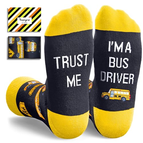HAPPYPOP Funny Gifts for Women Men - Mechanic Graphic Designer Bus Driver Plumber Sock - color: Trust Me I'm a Bus Driver