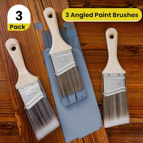 Mister Rui 3-Pack 2 Inch Angled Paint Brushes, Sash Brushes for Trim & Wall - size: 3PCS, 2" Short