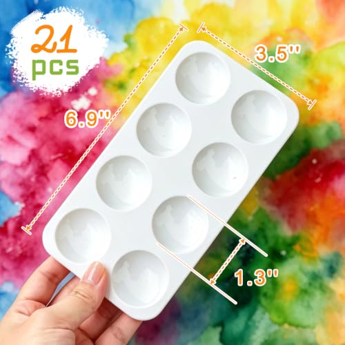21 PCS Rectangular Paint Tray Palettes for Kids Paint Palettes with 8 Wells - color: 21pcs White