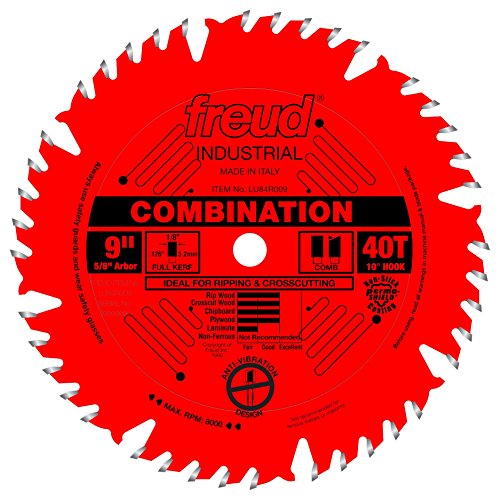 Freud LU84R009: 9" x 40T Combination Blade - style: 9-Inch 40 Tooth ATBF Combination Saw Blade with 5/8-Inch Arbor and PermaShield Coating