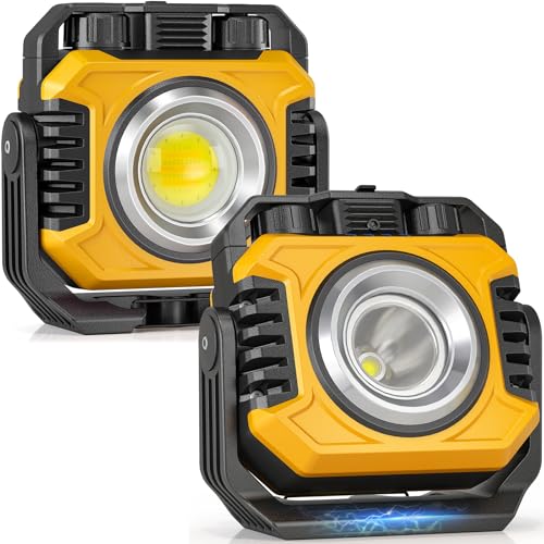 Samyoung 2-Pack 2400LM Magnetic Rechargeable Work Light, Up to 80 Hours - color: Yellow