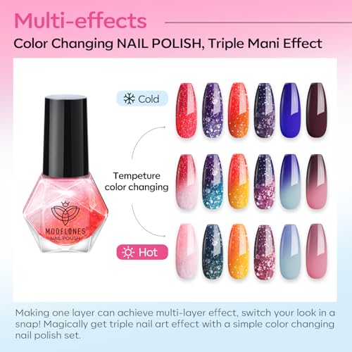 modelones Color Changing Nail Polish Set, 6 Colors Pink Blue Purple Neon - color: A1 Color Changing
