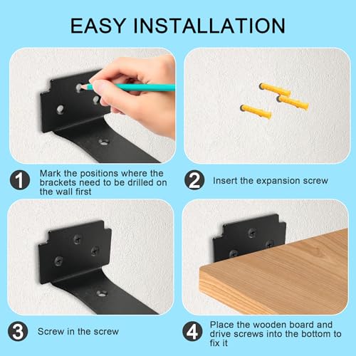 Floating Shelf Brackets,10 Pack Heavy Duty L Brackets for Shelves, 6 Inch Black Stainless Steel Countertop Support Brackets,Wall Mounting for Wood - size: 6 Inch, style: Black 10 Pack