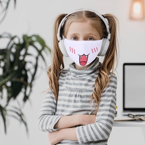 Cute Cat Face Mask, Kawaii Cotton Mouth Masks Reusable Washable Face Mask Anti-Dust Anime Masks for Women Men - color: White 5pcs