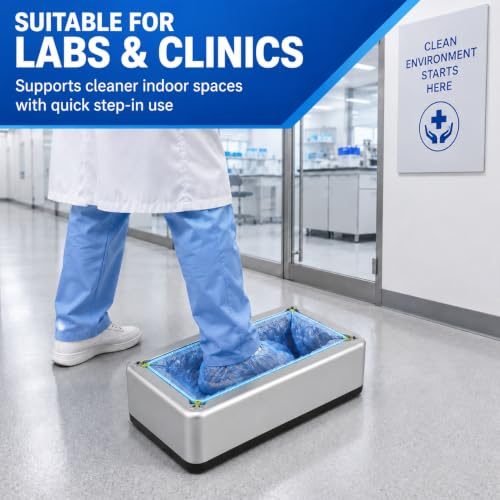 Shoe Covers Dispenser with 200 Pcs (100 Pairs), Disposable Non-Slip Covers, Automatic Shoe Cover Machine deal for House, Hands-Free Design, Fits Most Sizes, Office, Hospital Floor Protection (Silver)