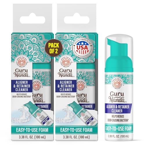 GuruNanda Aligner & Retainer Cleaner Foam – Gentle Cleaning for Aligners, Retainers, Veneers & Mouthguard, Helps Neutralize Odors, Ideal for Daily Use, 100 ml (Pack of 2) - style: 3.38 Fl Oz (Pack of 2)