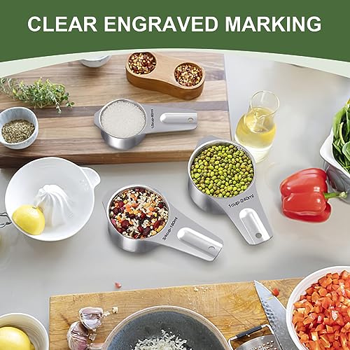 EWFEN Measuring Cups and Spoons Set, 7 Stainless Steel Nesting Measuring Cups & 7 Spoons, 5 Mini Measuring Spoons & 2 Detachable Rings, Kitchen Gadgets for Cooking & Baking, Round - color: Round Spoons