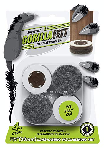 GorillaFelt CB270 Furniture Feet Floor Protectors/Felt Glides (Set of 4) Tap On Felt Furniture Pads Guaranteed to Stay On, 1-1/2 Inch Round Sliders - size: 1-1/2 Inch 4 Pack