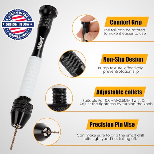 Mulwark Precision Pin Vise Hand Drill Set 25 Pcs - Premium stocking stuffers - Manual Small Drill Set with HSS Micro Twist Bits for Jewelry, Wood, Plastic, and More - Mini Hand Drill for Crafts