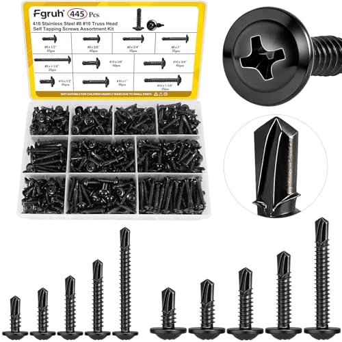 170Pcs #8#10 Modified Truss Head Self Tapping Sheet Metal Screws Kit - size: 445pcs #8#10 Black